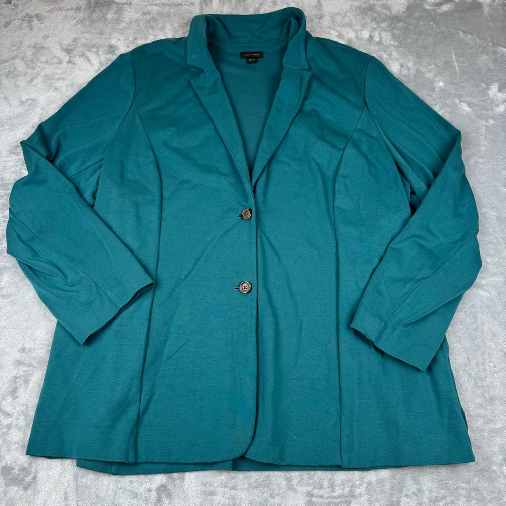 J Jill Wearever Collection Blazer Jacket Womens 2X Teal Blue Knit Button